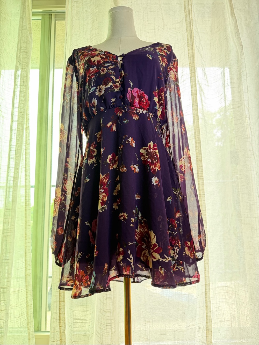 Lulu's Purple Floral Long-Sleeve Mini Dress